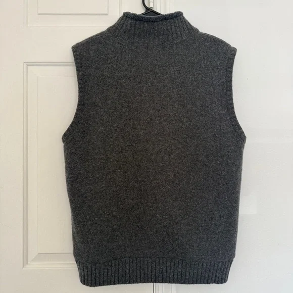 LL BEAN Dark Gray 100% Lambs Wool, Sherpa Lined, Full Zip Sweater VEST, Men’s L - Picture 3 of 4